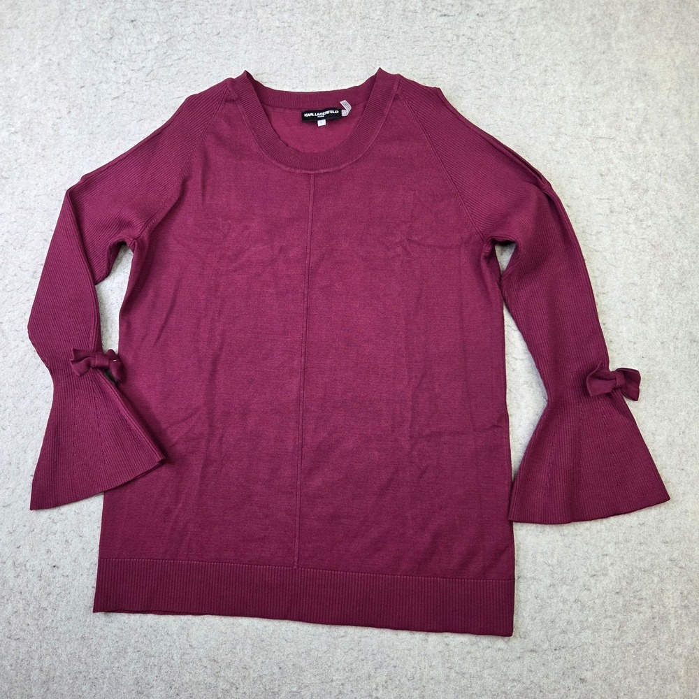 Karl Lagerfeld Paris Sweater Womens L Red Bow Sleeve Nylon Rayon Blend NEW - Picture 1 of 9